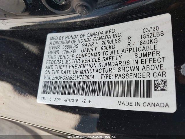 Honda CIVIC SI COUPE 2020 2HGFC3A52LH752684 Image 9