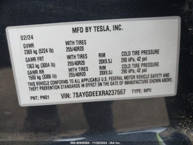 7SAYGDEEXRA237667 Tesla Model Y Long Range Dual Motor All-wheel Drive