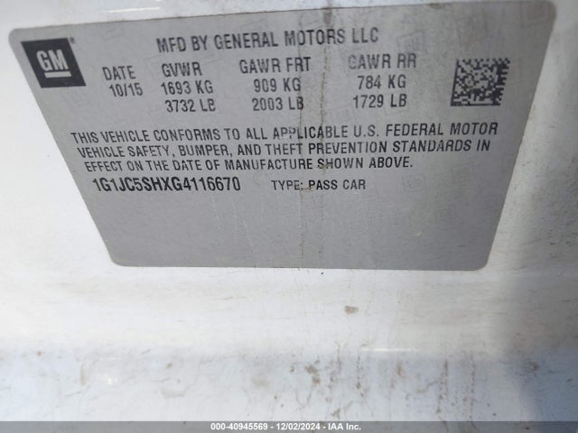 Chevrolet Sonic Lt Auto 2016 1G1JC5SHXG4116670 Image 9