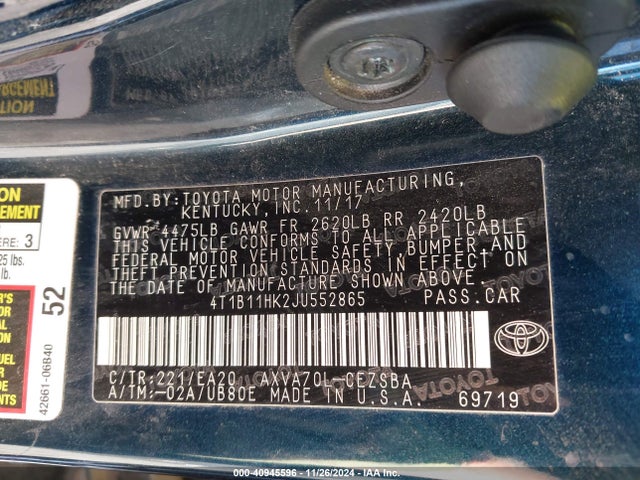 Toyota CAMRY SE 2018 4T1B11HK2JU552865 Image 9