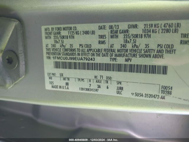 1FMCU0J99EUA79243 Ford Escape Titanium