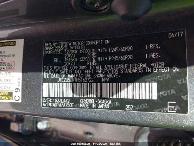 JTEZU5JR1H5162722 Toyota 4runner Limited