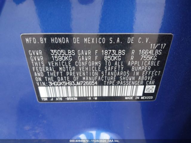 3HGGK5H93JM726654 Honda Fit Ex-l