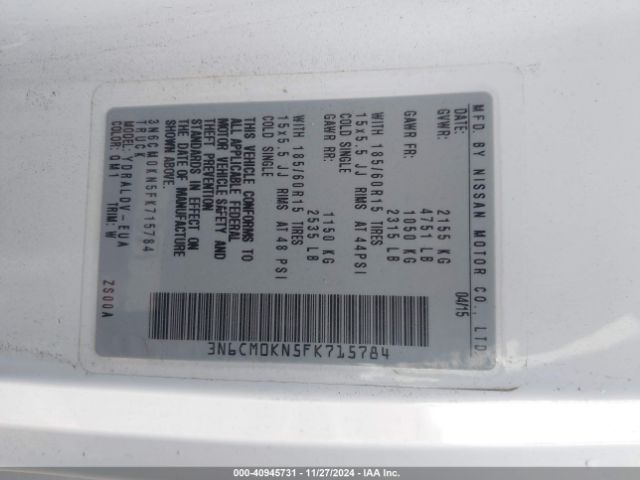 3N6CM0KN5FK715784 Nissan Nv200 S