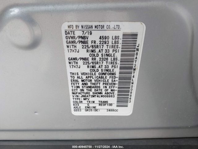 JN8AT2MT4LW008863 Nissan Rogue S Fwd