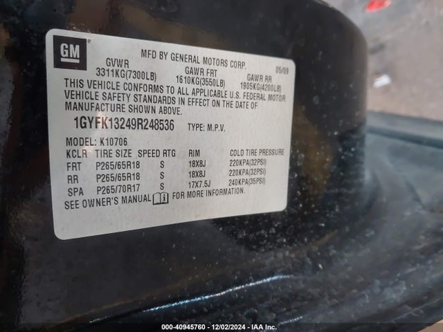 2009 CADILLAC ESCALADE 1GYFK13249R248536 Photo 8