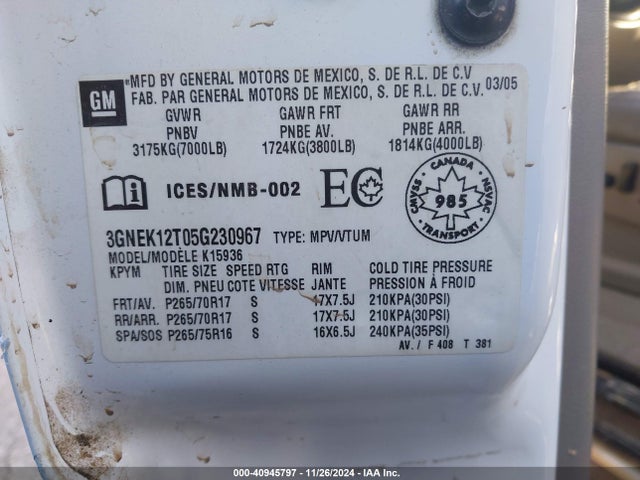 2005 CHEVROLET AVALANCHE 3GNEK12T05G230967 Photo 8