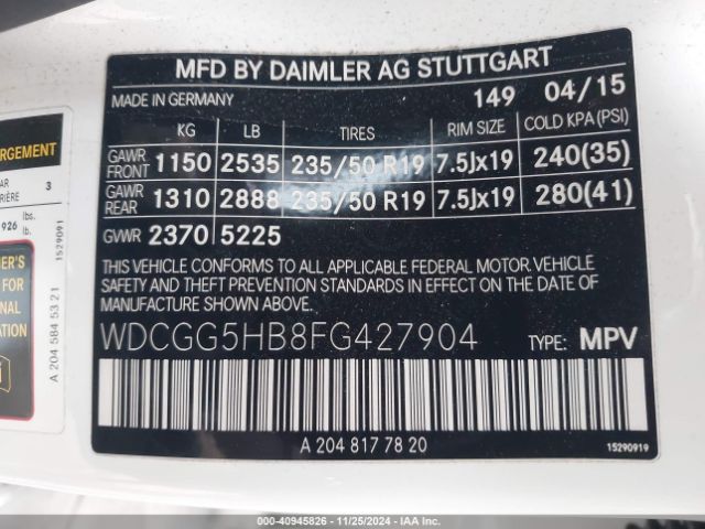 WDCGG5HB8FG427904 Mercedes-Benz GLK 350