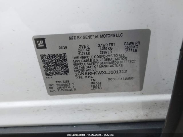 1GNERFKWXLJ101312 Chevrolet Traverse Fwd Ls