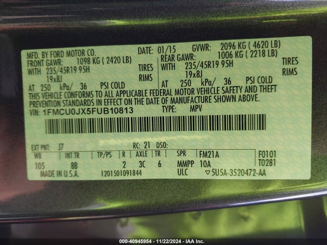 Ford Escape Titanium 2015 1FMCU0JX5FUB10813 Image 9