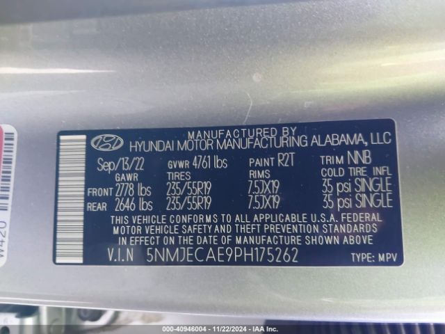 5NMJECAE9PH175262 Hyundai Tucson Limited