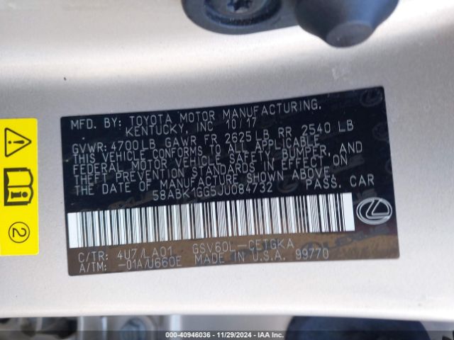 58ABK1GG5JU084732 Lexus ES 350