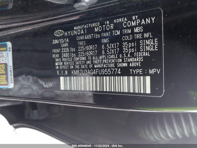 Hyundai TUCSON SE 2015 KM8JU3AG4FU955774 Image 9