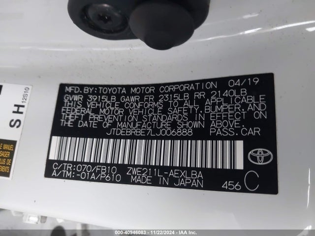 Toyota Corolla Hybrid Le 2020 JTDEBRBE7LJ006888 Image 9