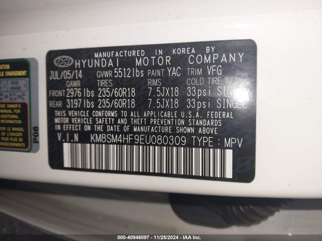 Hyundai Santa Fe Gls 2014 KM8SM4HF9EU080309 Image 9