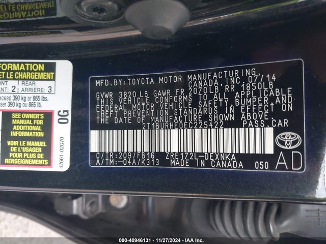 Toyota COROLLA LE 2014 2T1BURHE0EC225422 Image 9