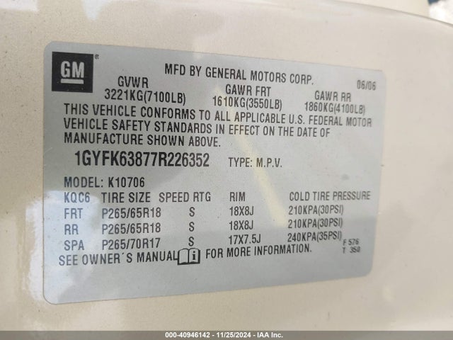 2007 CADILLAC ESCALADE 1GYFK63877R226352 Photo 8