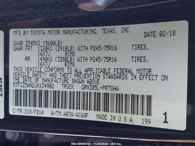 5TFCZ5AN2JX134902 Toyota Tacoma Sr V6