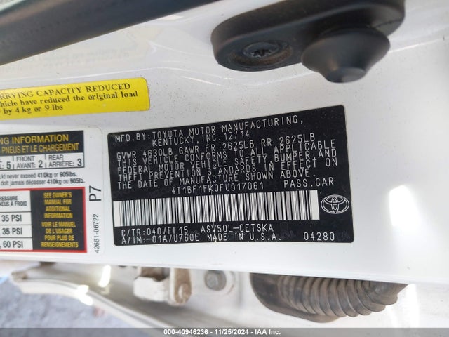 Toyota CAMRY SE 2015 4T1BF1FK0FU017061 Image 9