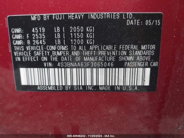 4S3BNAA63F3065046 Subaru Legacy 2.5i