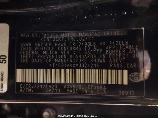 4T1C31AKXMU024214 Toyota Camry Le Hybrid