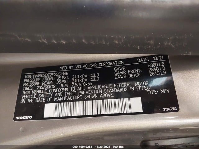 YV4902DZ2E2551146 Volvo Xc60 T6/t6 Platinum/t6 Premier Plus/t6 R-design/t6 R-design Platinum/t6 R-design Premier Plus