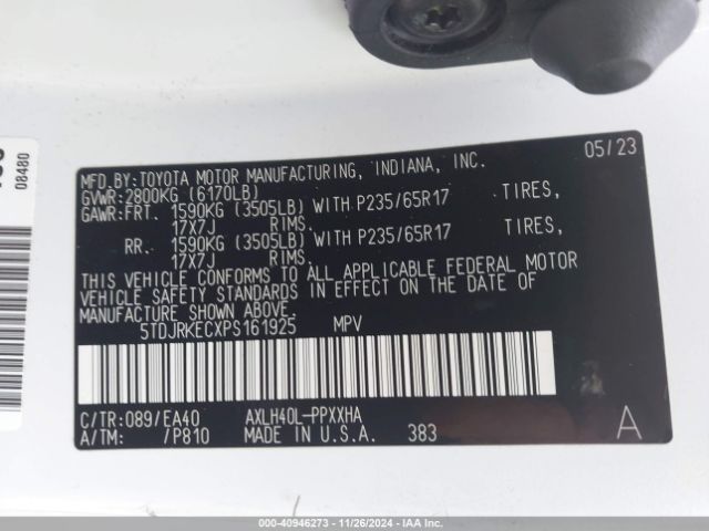 5TDJRKECXPS161925 Toyota SIENNA XLE