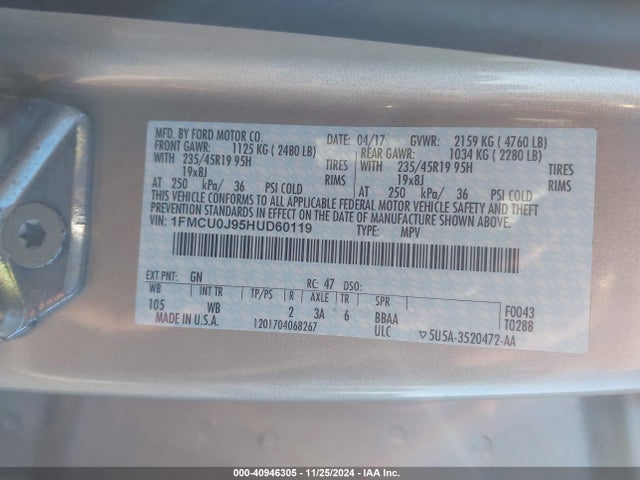 Ford Escape Titanium 2017 1FMCU0J95HUD60119 Image 9