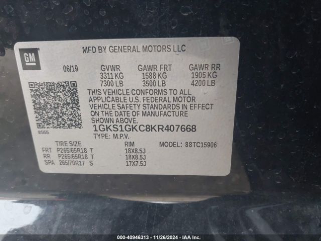 1GKS1GKC8KR407668 GMC Yukon Xl Slt