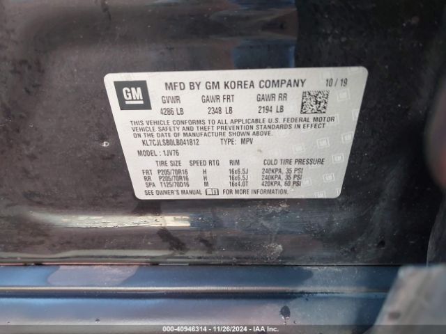 KL7CJLSB0LB041812 Chevrolet Trax Fwd Lt