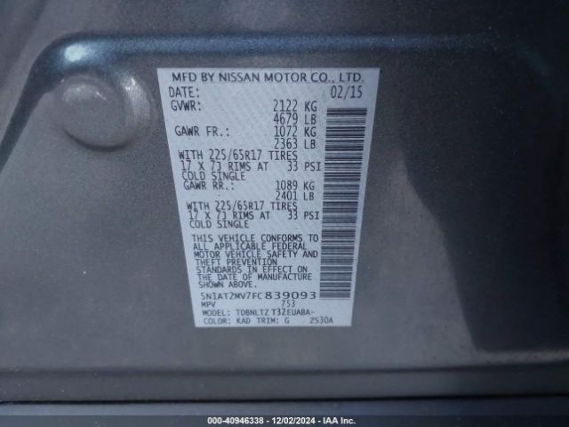 5N1AT2MV7FC839093 Nissan ROGUE SV