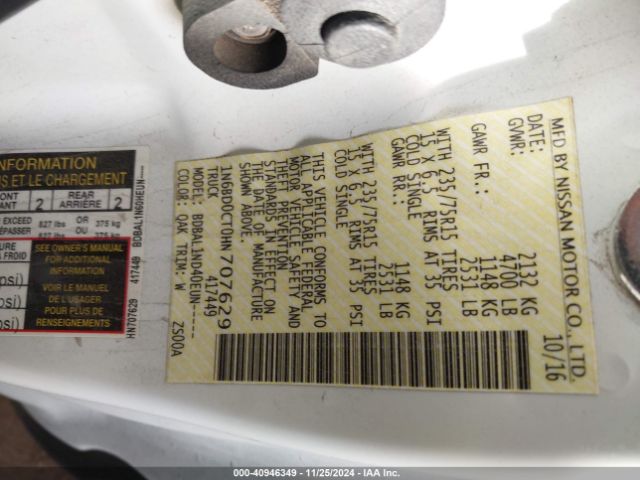1N6BD0CT0HN707629 Nissan FRONTIER S