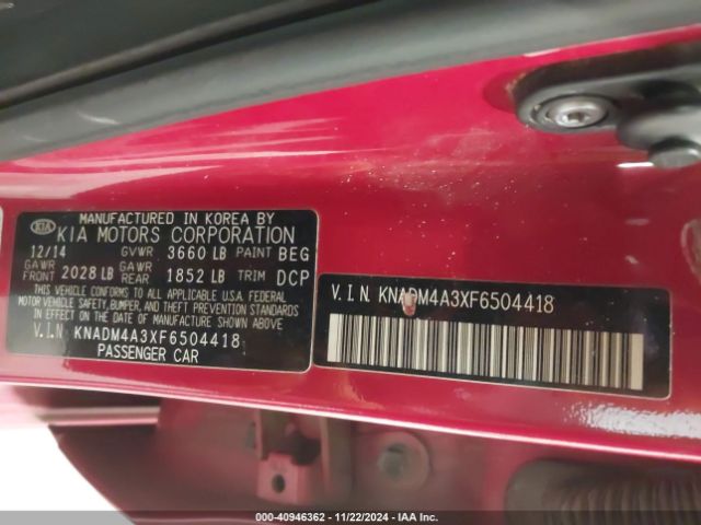 KNADM4A3XF6504418 KIA RIO LX