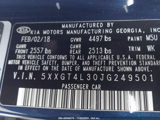 5XXGT4L30JG249501 KIA Optima S