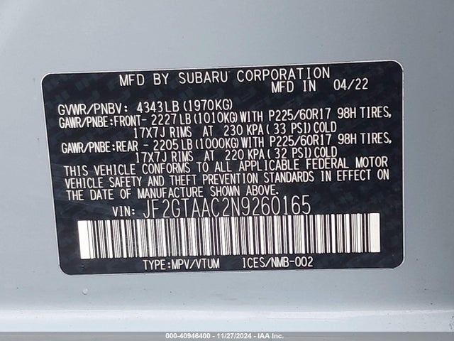 JF2GTAAC2N9260165 Subaru Crosstrek