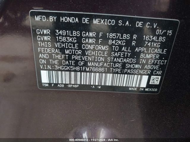 3HGGK5H81FM766861 Honda Fit Ex/ex-l