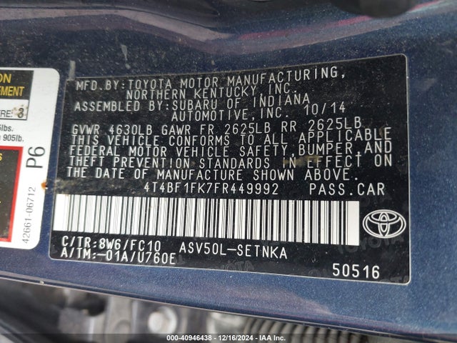 Toyota CAMRY LE 2015 4T4BF1FK7FR449992 Image 9