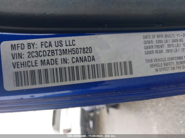 2C3CDZBT3MH507820 Dodge Challenger R/t