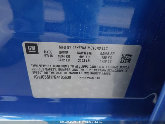 1G1JC5SH7G4185638 Chevrolet Sonic Lt Auto
