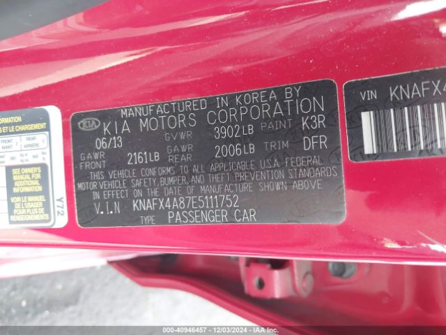 KNAFX4A87E5111752 KIA FORTE EX