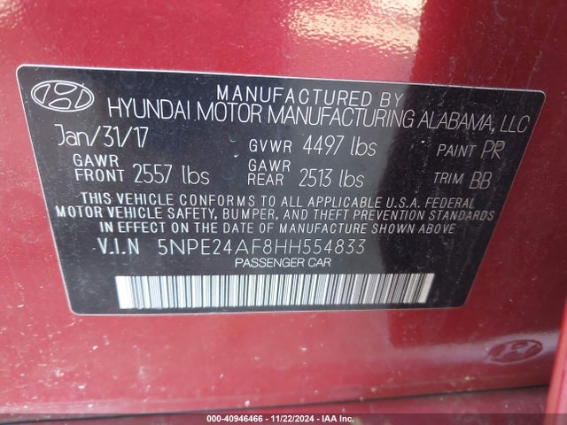 Hyundai SONATA SE 2017 5NPE24AF8HH554833 Image 9