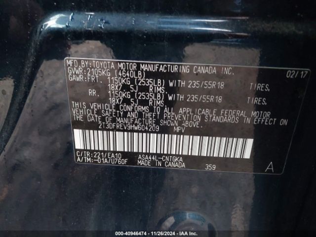 2T3DFREV9HW604209 Toyota Rav4 Limited