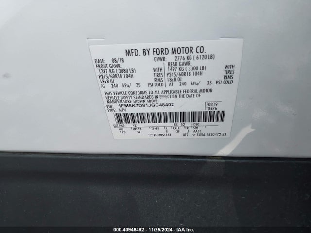 Ford EXPLORER XLT 2018 1FM5K7D81JGC48402 Image 9