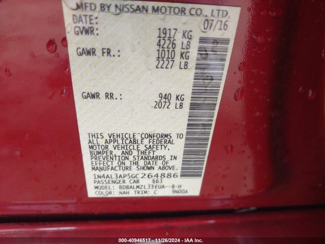 1N4AL3AP5GC264886 Nissan Altima 2.5 Sv