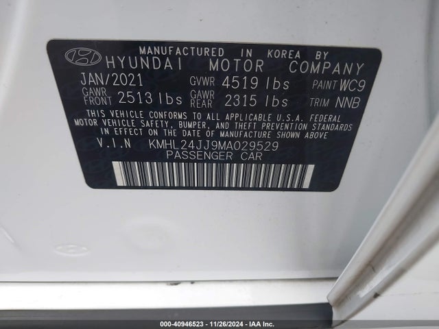 Hyundai Sonata Blue 2021 KMHL24JJ9MA029529 Image 9