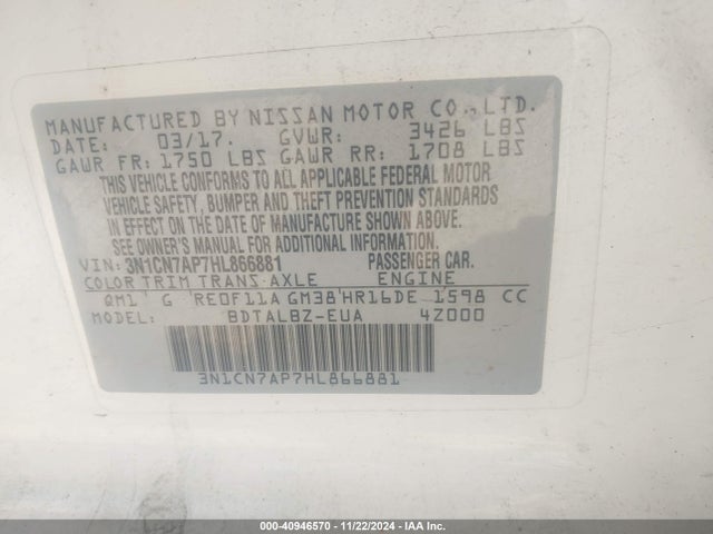 Nissan Versa 1.6 Sv 2017 3N1CN7AP7HL866881 Image 9