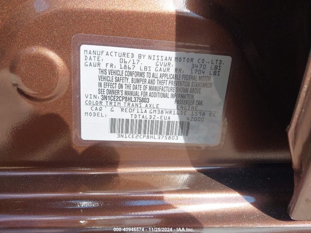 3N1CE2CP8HL375803 Nissan Versa Note Sv