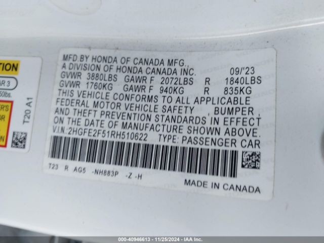 2HGFE2F51RH510622 Honda Civic Sport