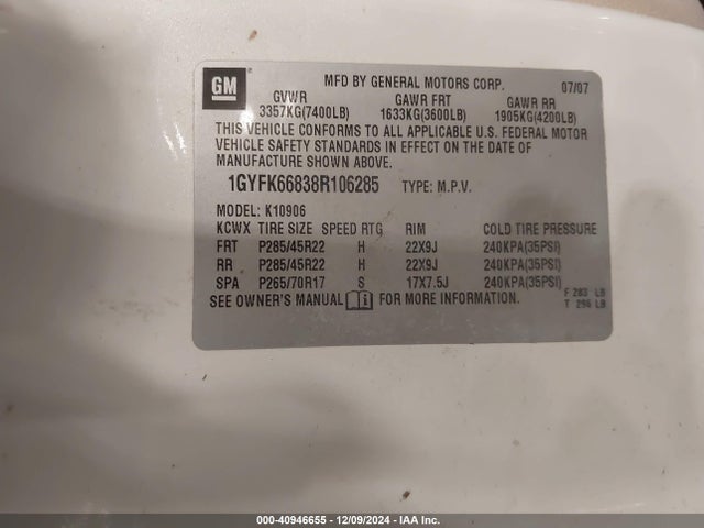 2008 CADILLAC ESCALADE ESV 1GYFK66838R106285 Photo 8