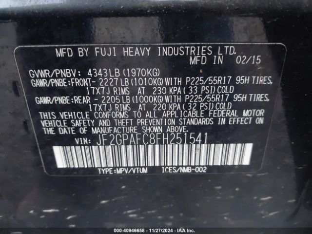 JF2GPAFC8FH251541 Subaru Xv Crosstrek 2.0i Premium